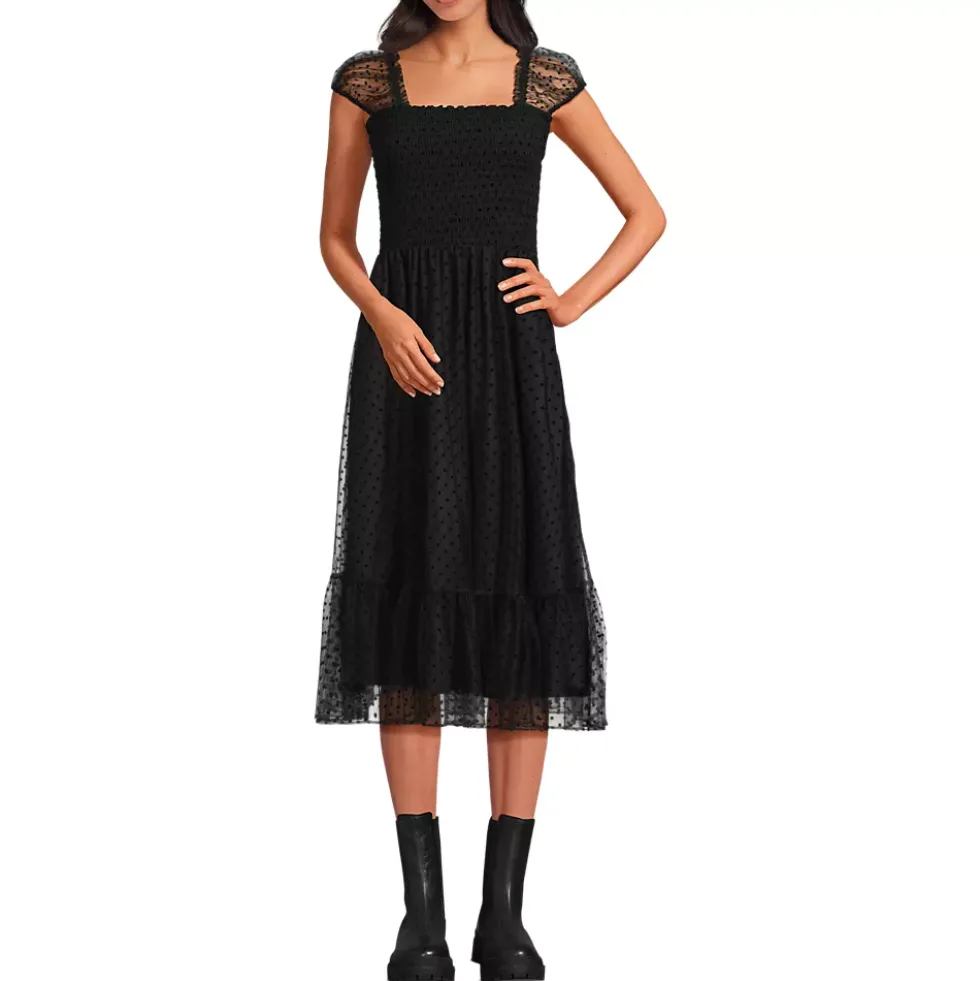 Women's Flocked Chiffon Midi Dress