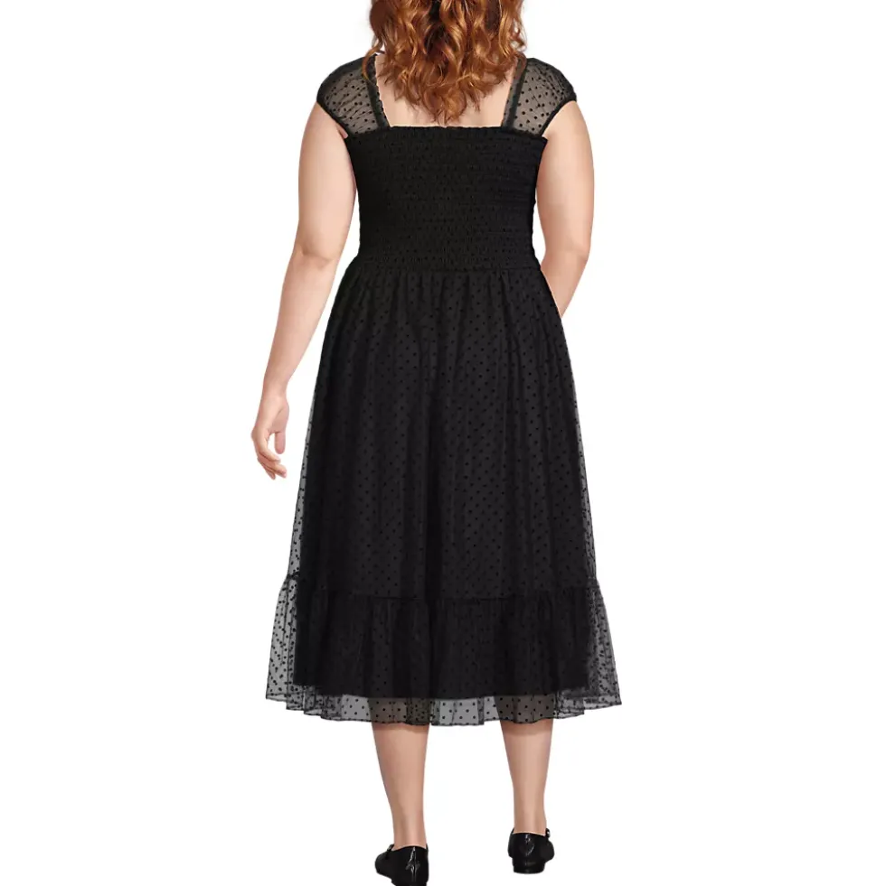 Women's Flocked Chiffon Midi Dress