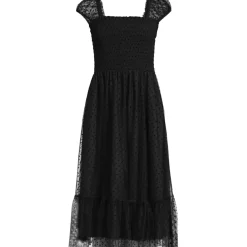 Women's Flocked Chiffon Midi Dress