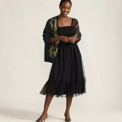 Women's Flocked Chiffon Midi Dress