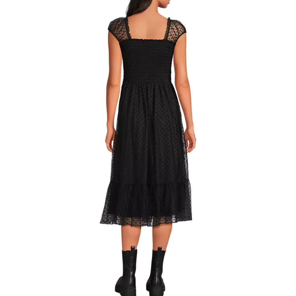 Women's Flocked Chiffon Midi Dress