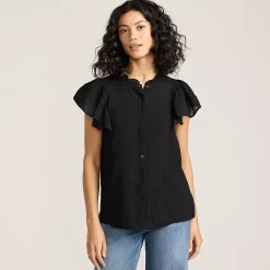 Women's Flutter Sleeve Button Front Blouse