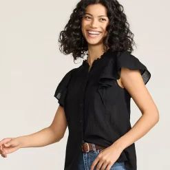 Women's Flutter Sleeve Button Front Blouse