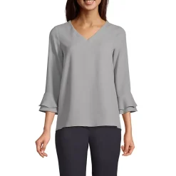 Women's 3/4 Flutter Sleeve Crepe Blouse