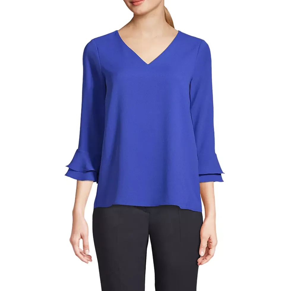 Women's 3/4 Flutter Sleeve Crepe Blouse