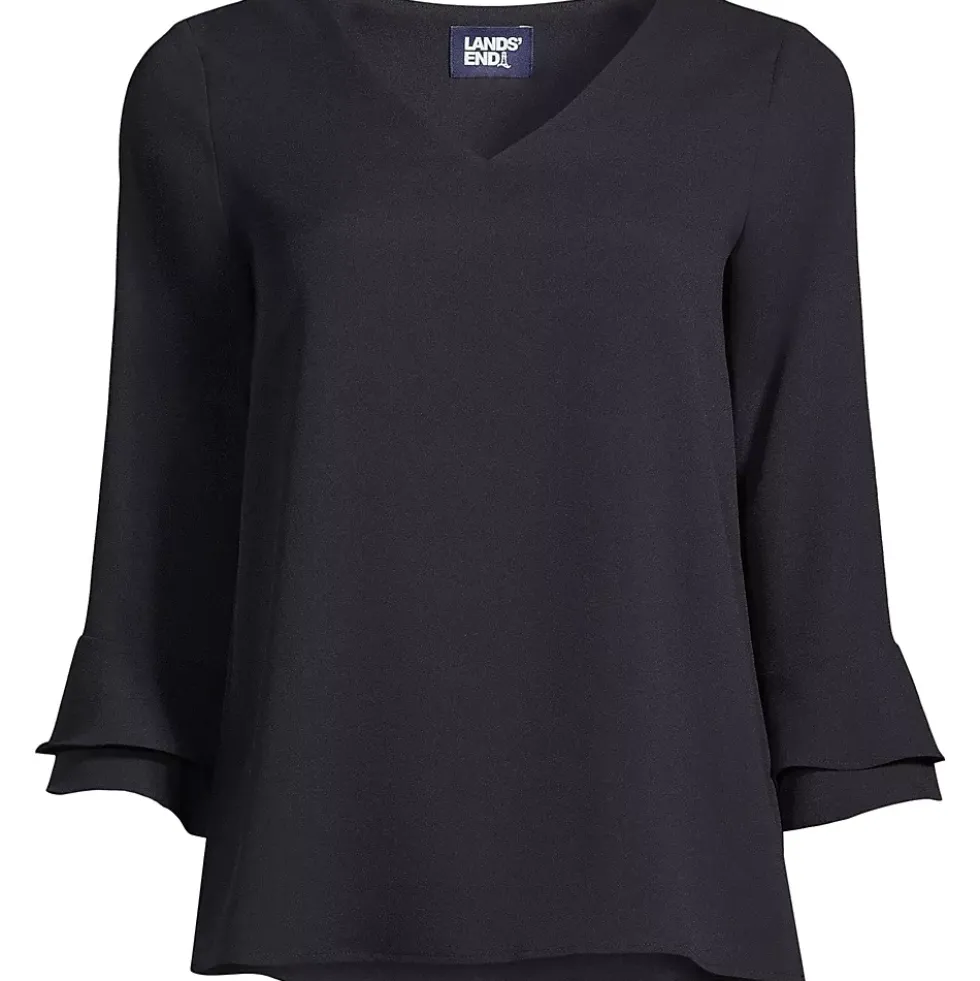 Women's 3/4 Flutter Sleeve Crepe Blouse