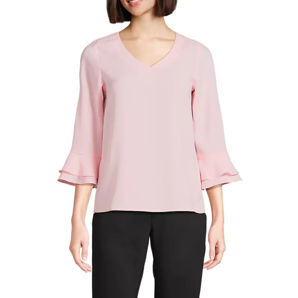 Women's 3/4 Flutter Sleeve Crepe Blouse