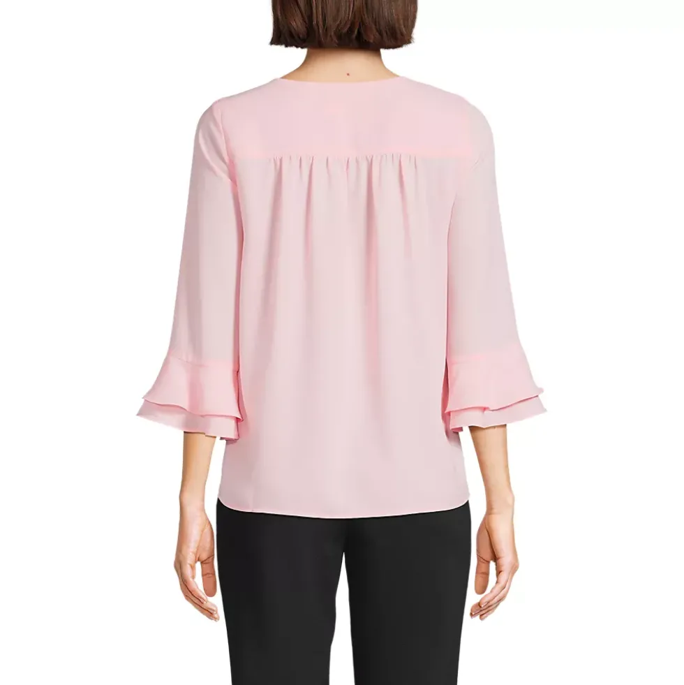 Women's 3/4 Flutter Sleeve Crepe Blouse