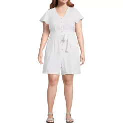 Women's Flutter Sleeve Linen Romper