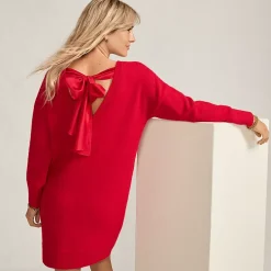 Women's Fuzzy Bow Back Mini Sweater Dress