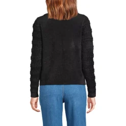 Women's Fuzzy Eyelash Cable Boatneck Sweater