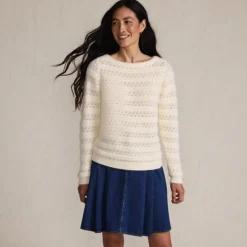 Women's Fuzzy Eyelash Cable Boatneck Sweater
