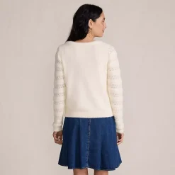 Women's Fuzzy Eyelash Cable Boatneck Sweater