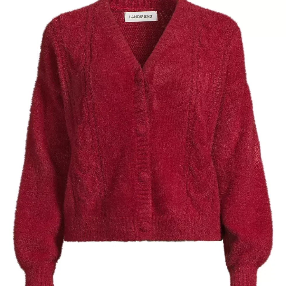 Women's Fuzzy Eyelash Cable Cardigan Sweater