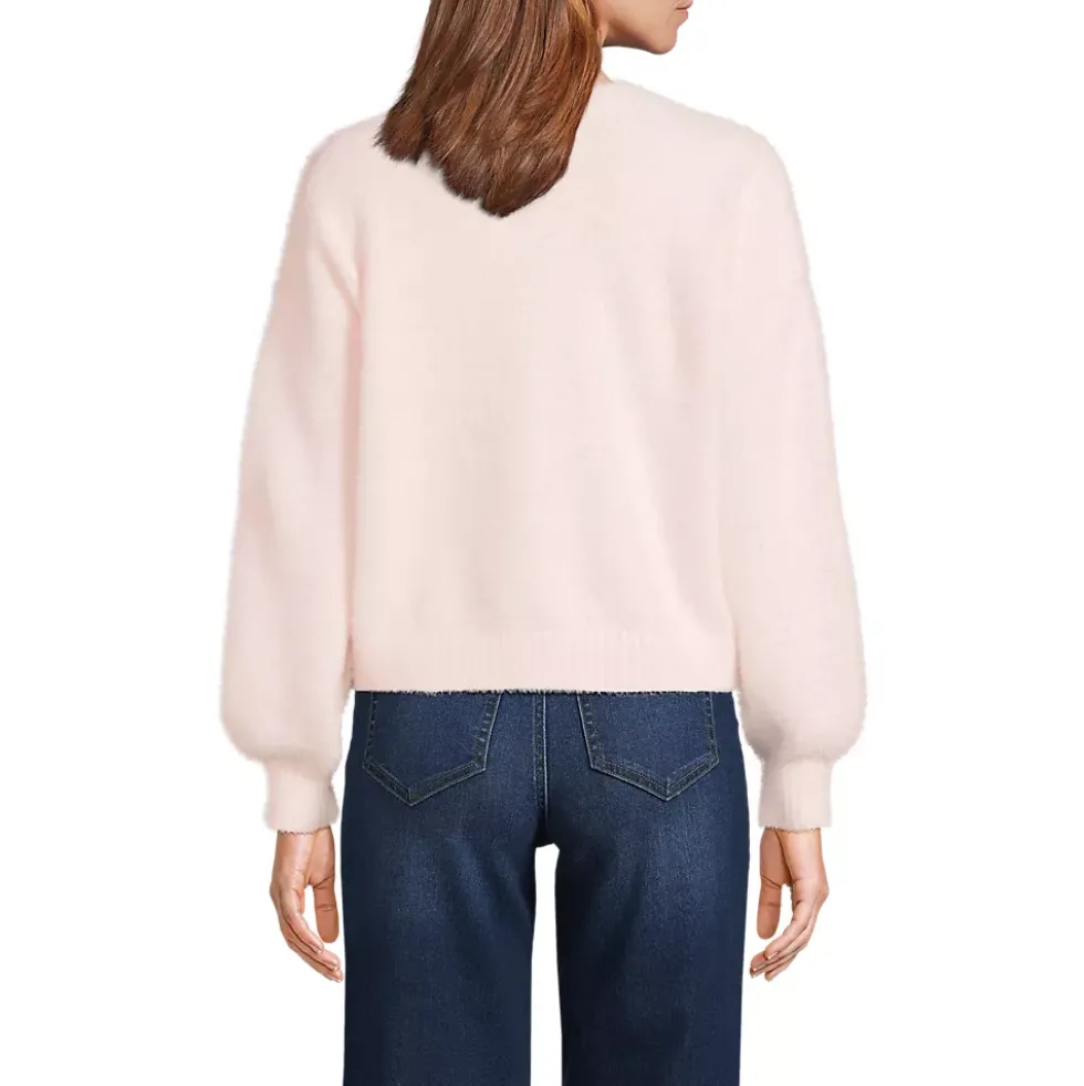 Women's Fuzzy Eyelash Cable Cardigan Sweater