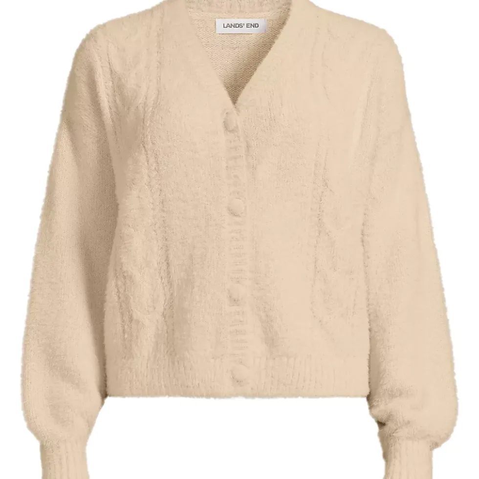 Women's Fuzzy Eyelash Cable Cardigan Sweater