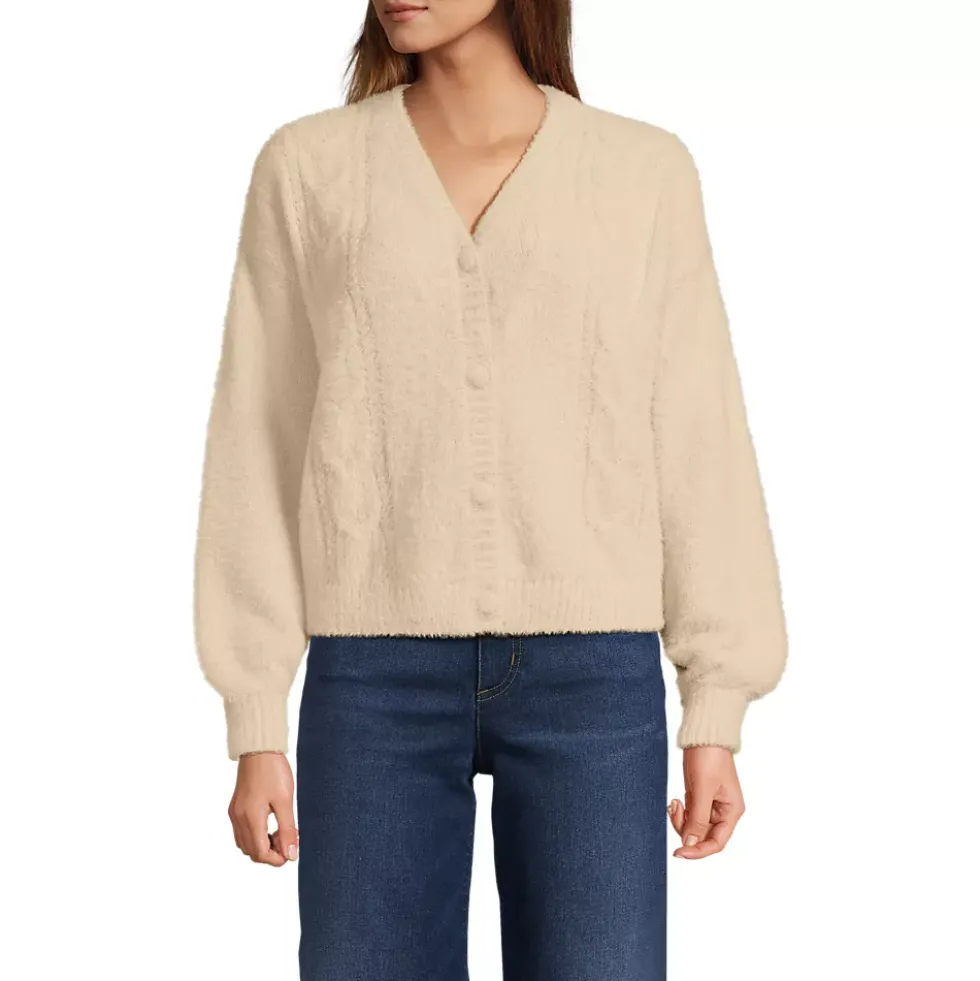 Women's Fuzzy Eyelash Cable Cardigan Sweater
