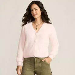 Women's Fuzzy Eyelash Cable Cardigan Sweater