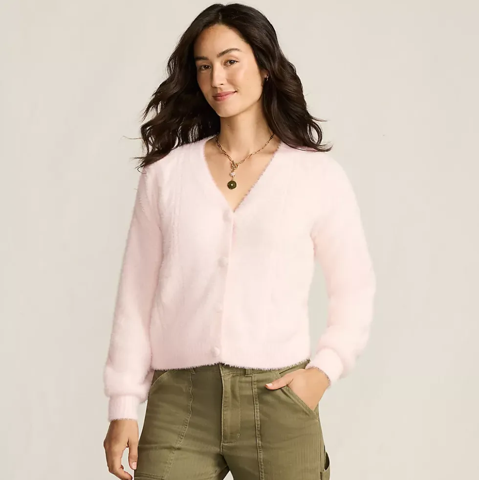 Women's Fuzzy Eyelash Cable Cardigan Sweater