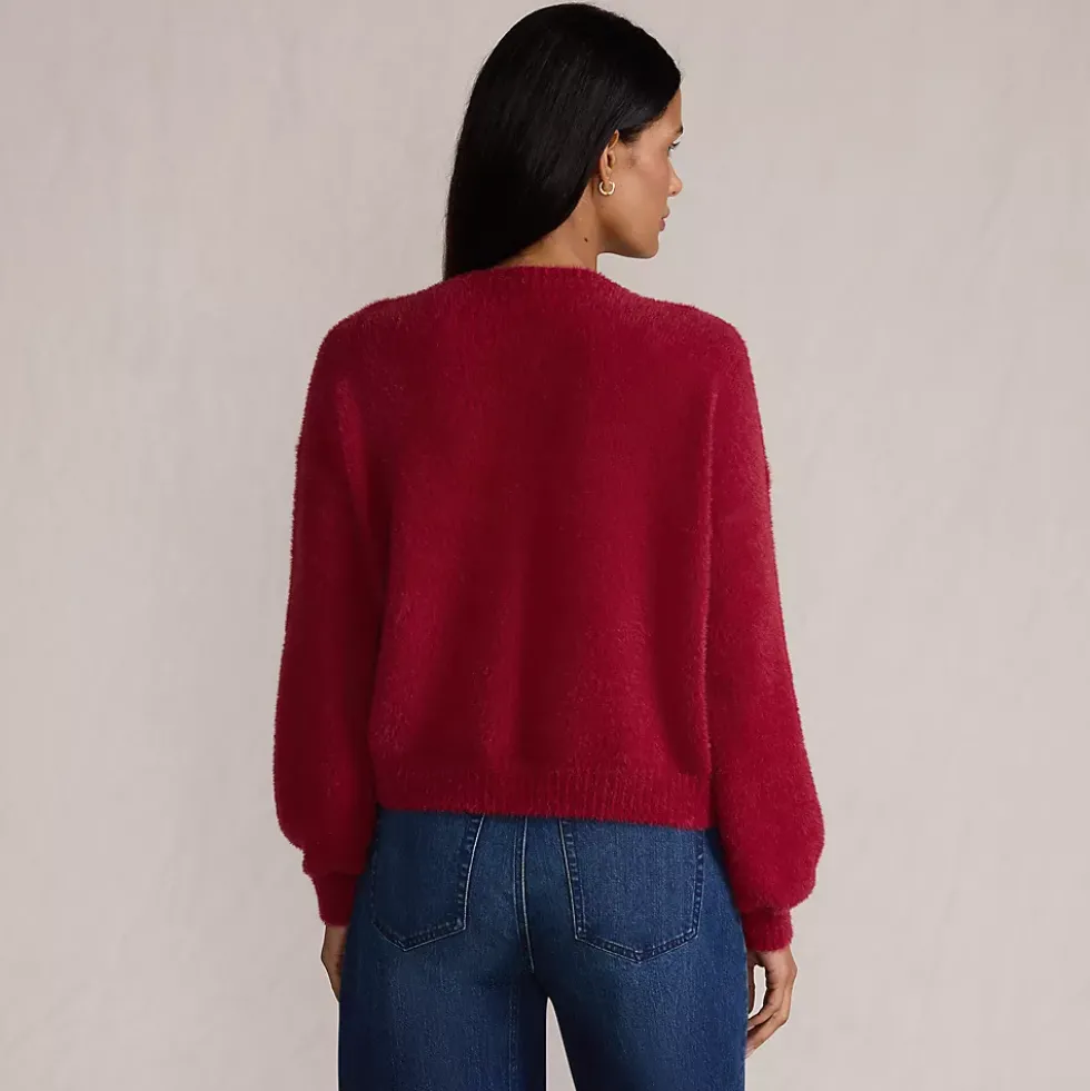 Women's Fuzzy Eyelash Cable Cardigan Sweater