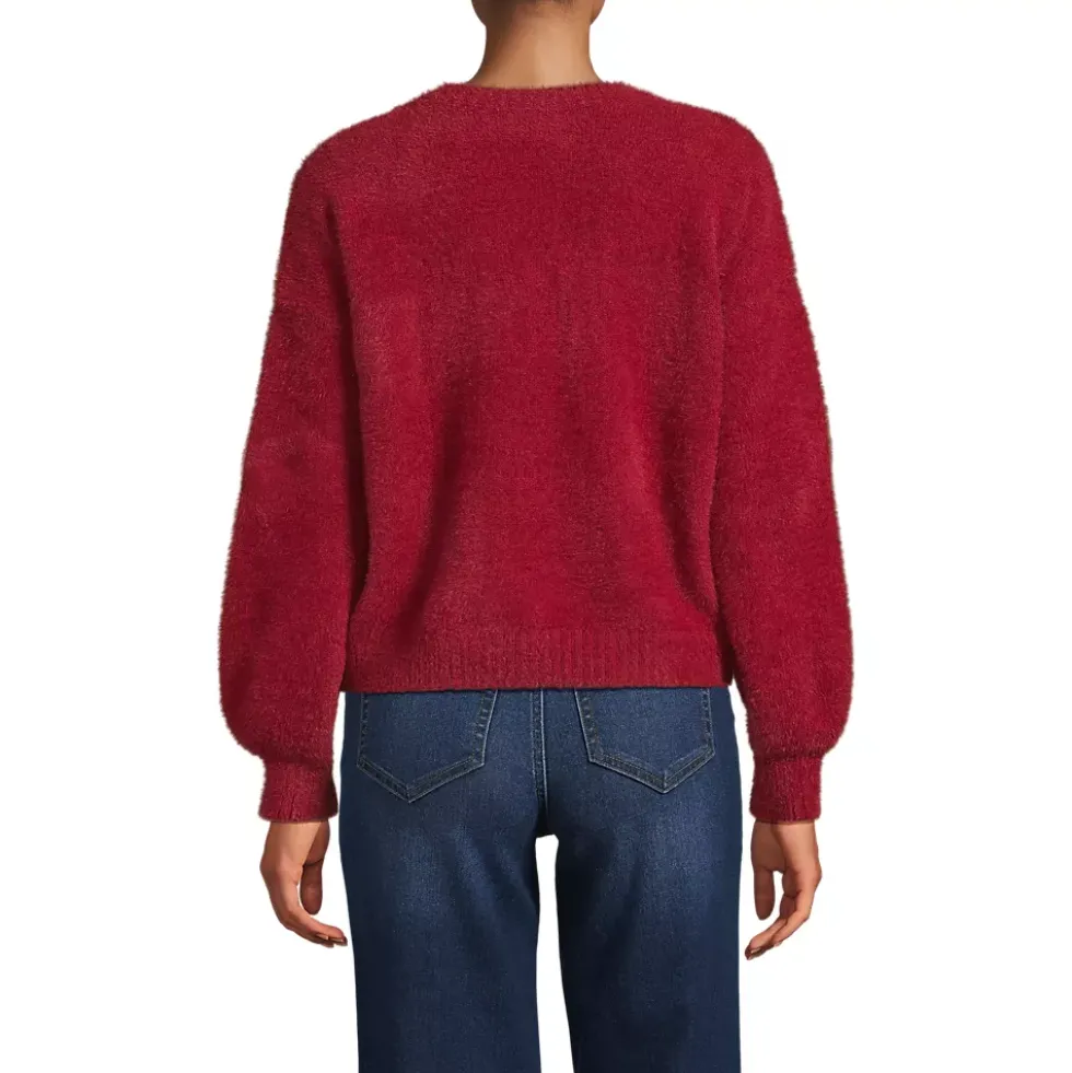 Women's Fuzzy Eyelash Cable Cardigan Sweater