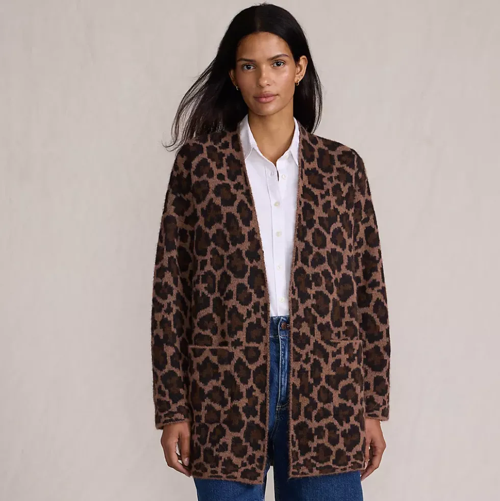 Women's Fuzzy Jacquard Cardigan Jacket Sweater