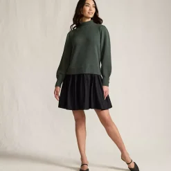 Women's Fuzzy Lantern Sleeve Mock Neck Mini Twofer Dress