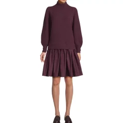 Women's Fuzzy Lantern Sleeve Mock Neck Mini Twofer Dress