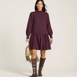 Women's Fuzzy Lantern Sleeve Mock Neck Mini Twofer Dress