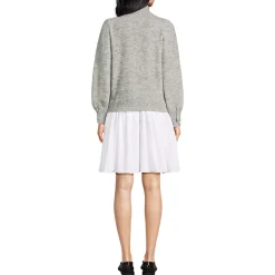 Women's Fuzzy Lantern Sleeve Mock Neck Mini Twofer Dress