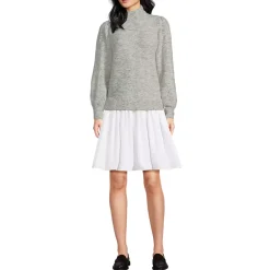 Women's Fuzzy Lantern Sleeve Mock Neck Mini Twofer Dress