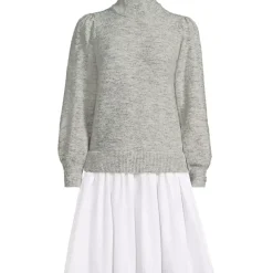 Women's Fuzzy Lantern Sleeve Mock Neck Mini Twofer Dress