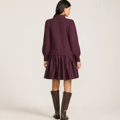 Women's Fuzzy Lantern Sleeve Mock Neck Mini Twofer Dress