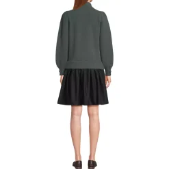 Women's Fuzzy Lantern Sleeve Mock Neck Mini Twofer Dress