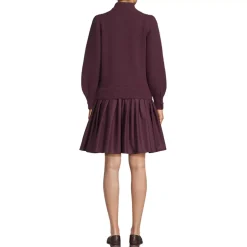 Women's Fuzzy Lantern Sleeve Mock Neck Mini Twofer Dress