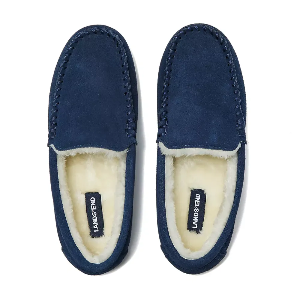 Women's Fuzzy Lined Suede Moccasin Slippers