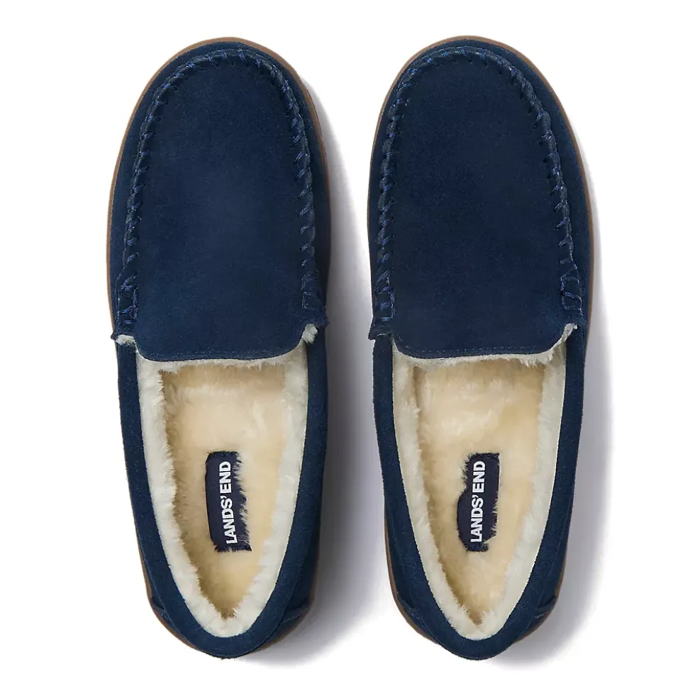 Women's Fuzzy Lined Suede Moccasin Slippers