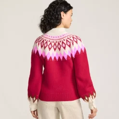Women's Fuzzy Turtleneck Lantern Sleeve Jacquard Sweater