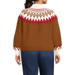 Women's Fuzzy Turtleneck Lantern Sleeve Jacquard Sweater