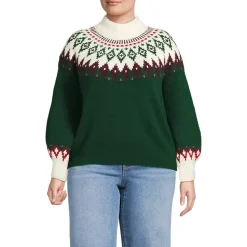 Women's Fuzzy Turtleneck Lantern Sleeve Jacquard Sweater