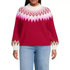 Women's Fuzzy Turtleneck Lantern Sleeve Jacquard Sweater