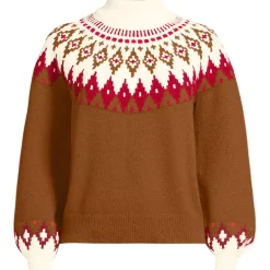 Women's Fuzzy Turtleneck Lantern Sleeve Jacquard Sweater