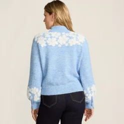 Women's Fuzzy Turtleneck Lantern Sleeve Jacquard Sweater