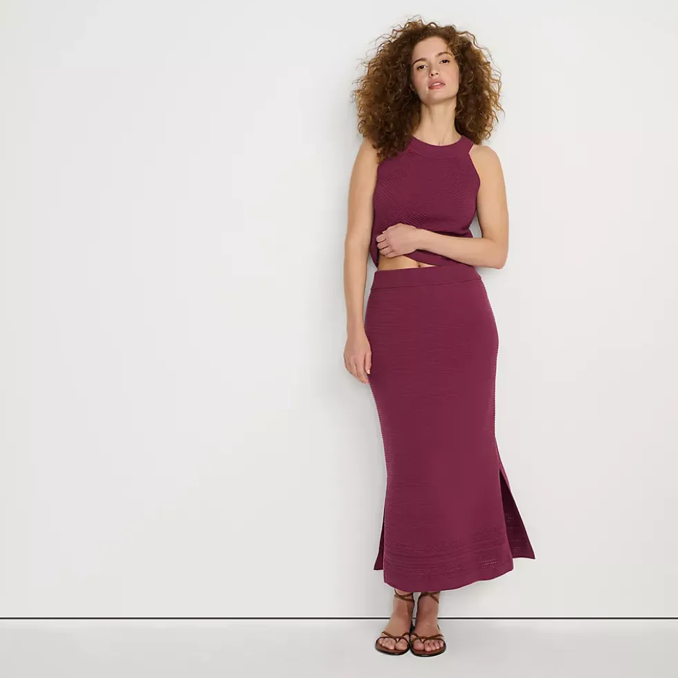 Women's Gassed Cotton Pointelle Halter Top Sweater Set Top