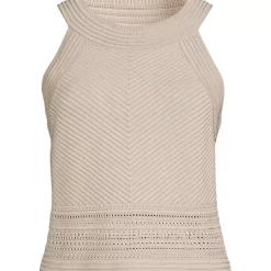 Women's Gassed Cotton Pointelle Halter Top Sweater Set Top
