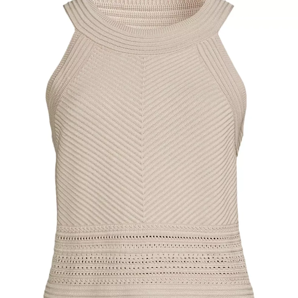 Women's Gassed Cotton Pointelle Halter Top Sweater Set Top