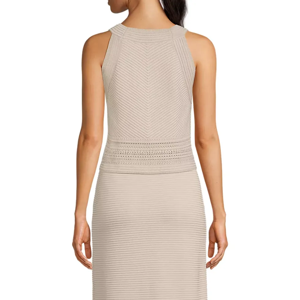 Women's Gassed Cotton Pointelle Halter Top Sweater Set Top