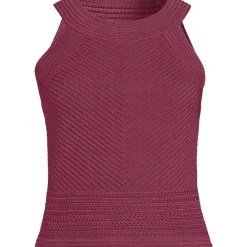 Women's Gassed Cotton Pointelle Halter Top Sweater Set Top