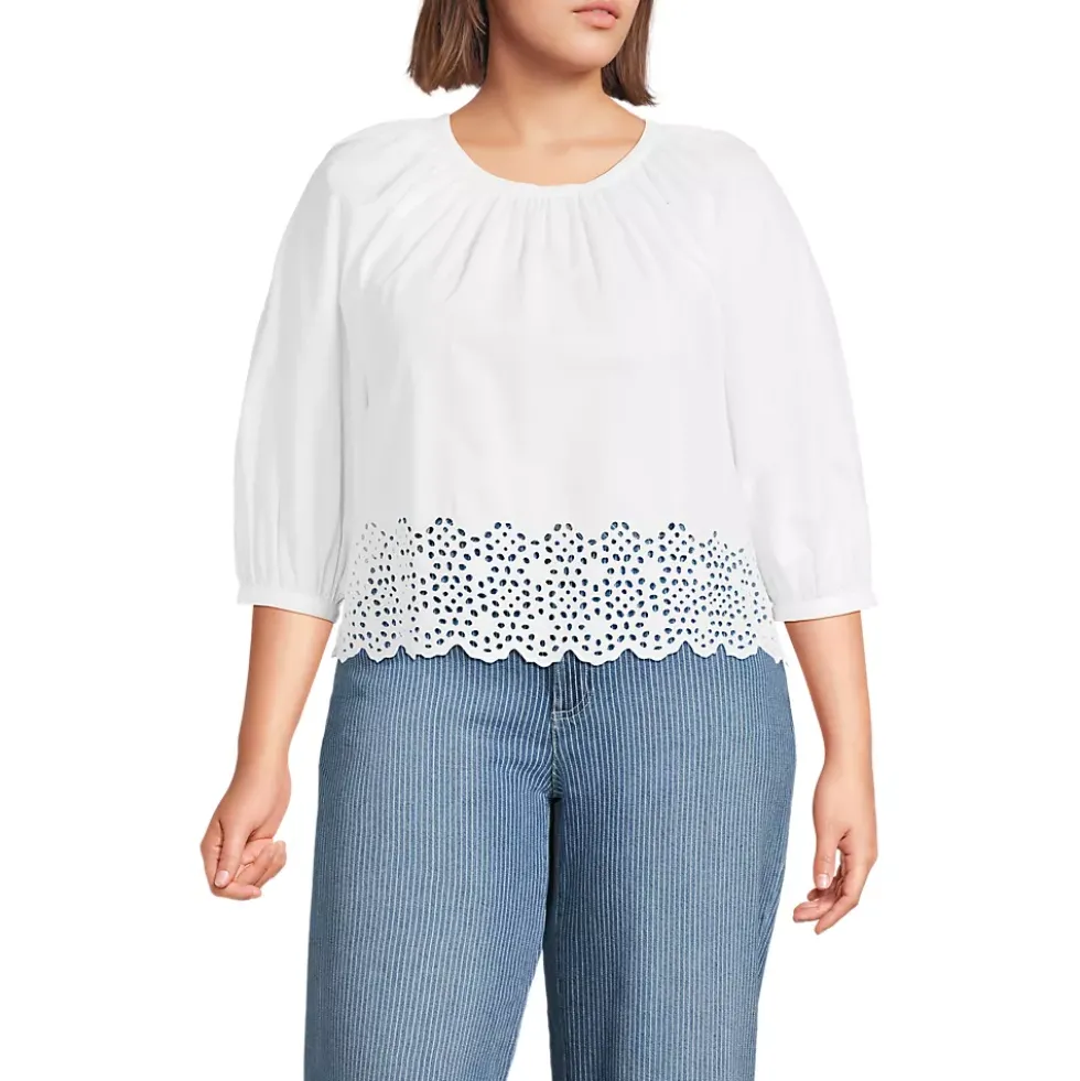 Women's Gathered Eyelet Top