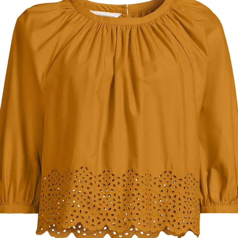 Women's Gathered Eyelet Top
